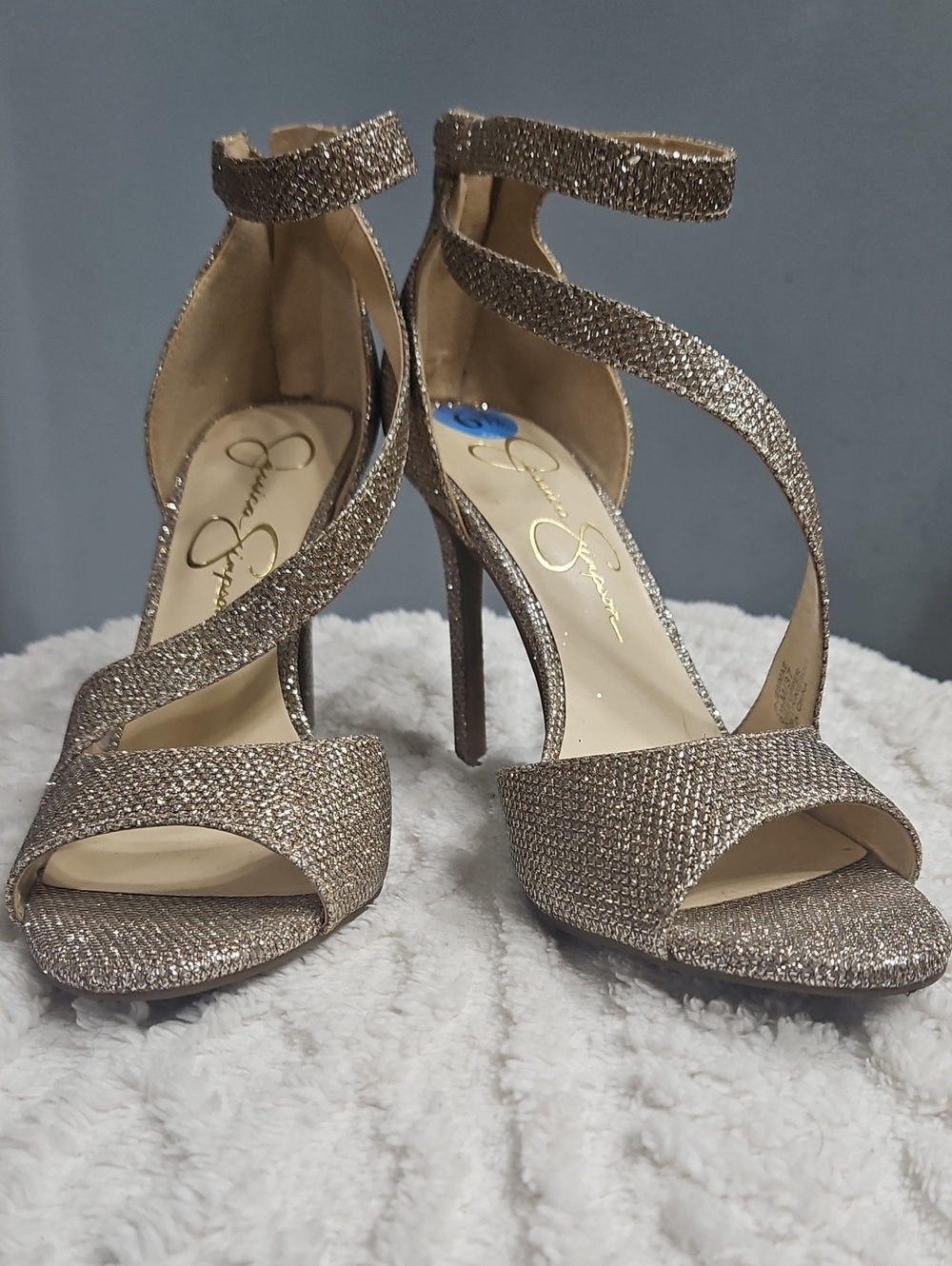 Jessica Simpson Glitter Wrap-Ankle High Heel Sandals - Champagne Gold
